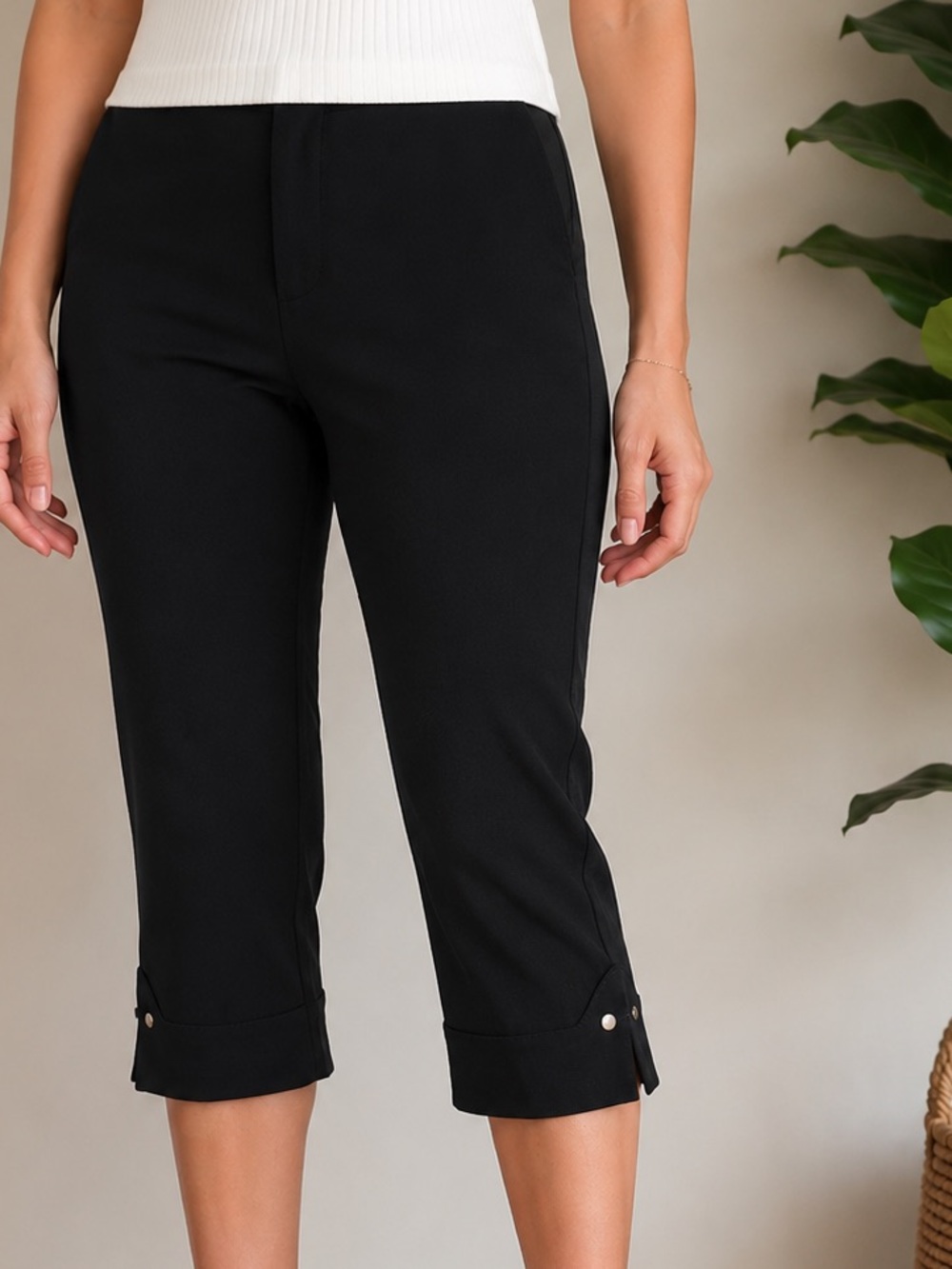 ZARA Black Hight waist Capri Pants with Snap-Cuff Detail NWOT